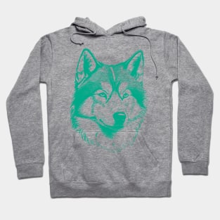 Alaskan Malamute dog minimalist art drawing in turquoise green Hoodie